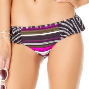 ANNE COLE Women's Pink/Black Striped Sketchbook Side Flounce Bikini Swim Bottoms